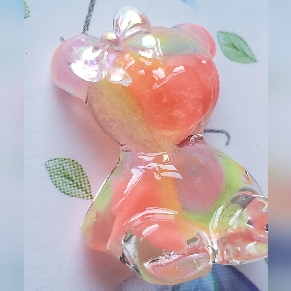 Handmade Rainbow Bear with Bows Stud Earrings - Reacts to UV Light - Picture 2 of 8